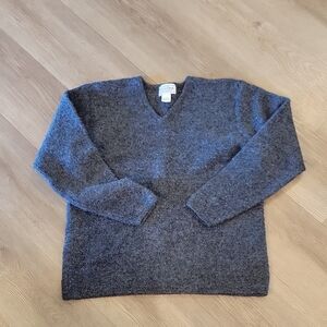 Womens Medium Gray V-Neck Merino Wool  Sweater